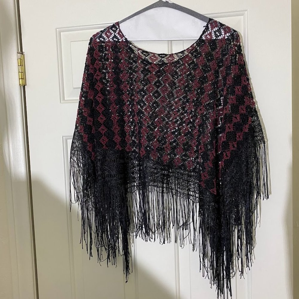 burgundy and black crotcheted shawl vintage